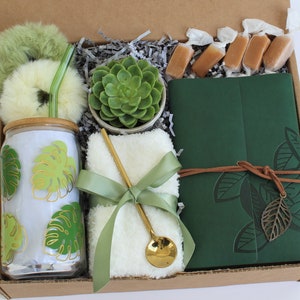 Thank You Gift, Self Care Gift Box, Hygge Gift Box, Best Friend Gift Box, Friend Birthday Gift, Birthday Gift Box, Congratulations Gift Green Leaf Glass