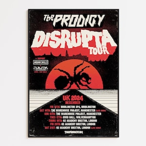Poster del tour Disrupta UK 2024 dei Prodigy - Audace stampa da parete per concerti, cimeli musicali per appassionati di rave e musica elettronica