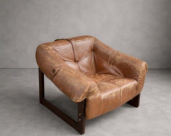 Percival Lafer MP93 Lounge Chair – 1970s, Brazilian Wood & Original Leather