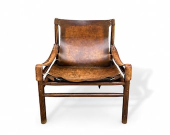 Safari Armchair from 1970s / Vintage Brown Leather Armchair / Mid Century Lounge chair