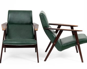 Vintage armchairs with green leather upholstery, 1960s