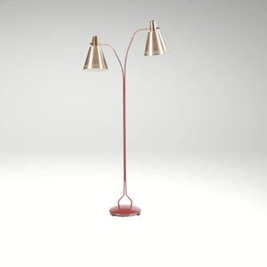 Red Lacquered and Brass Floor Lamp by Eskilstuna Elektro Fabriks AB, Swedish Modern Standing Lamp, 1960s