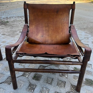 Vintage Safari Armchair with Buffalo Leather, 1970s design, Mid-century Modern Furniture, Scandinavian Design Chair