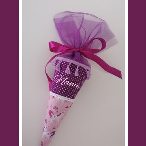 Geschwister Schultüte Zuckertüte Kindergartentüte Stoff Einhorn Unicorn Rosa Lila flieder  35 cm inkl. Papprohling personalisierbar