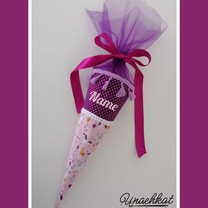 Geschwister Schultüte Zuckertüte Stoff Kindergartentüte Einhorn Unicorn Rosa Lila flieder  35 cm inkl. Papprohling Personalisierbar