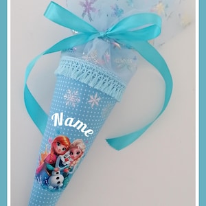 Geschwister Schultüte Zuckertüte Kindergartentüte Stoff Prinzessin Anna Elsa hellblau 35 cm inkl. Papprohling Personalisierbar