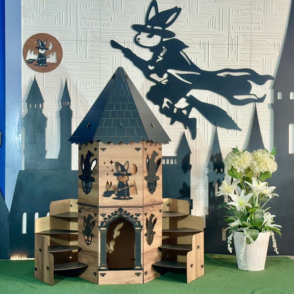 Wizard Rabbit Tower: Ein magisches Nest | Mittelalterliches Design Hasenschloss, Eiche Schwarz Zauberhaus, Hasenhaus, Hasenhaus, Hasenschloss