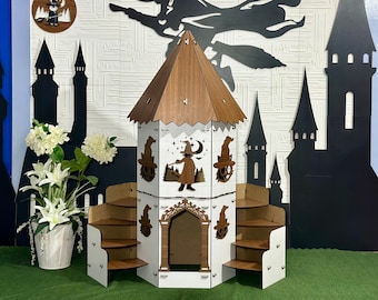 Magical Madiavel Cat Castle Walnut-White Exlusive Design Magic Cat House