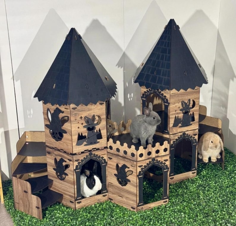Stacked Rabbit Tower Enchanted Wizard Twin Tower Rabbit Castle, Gothic Bunny Playhouse With ...