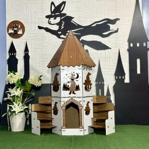 Magical Madiavel Cat Castle Walnut-White Exlusive Design Magic Cat House Kitten House