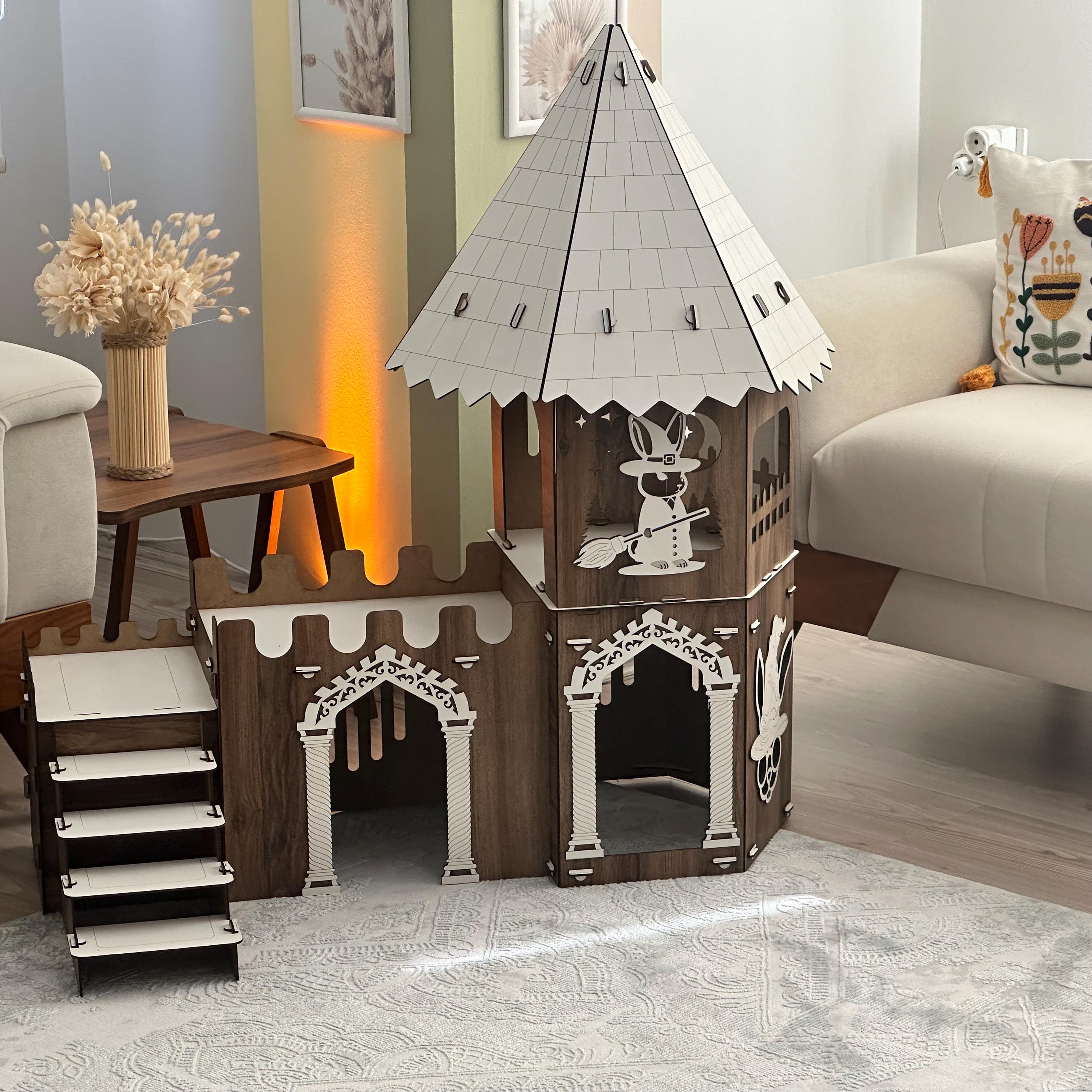 Stacked Rabbit Tower Medieval Bunny Castle: Two-story Rabbit Tower With Pillows - Etsy