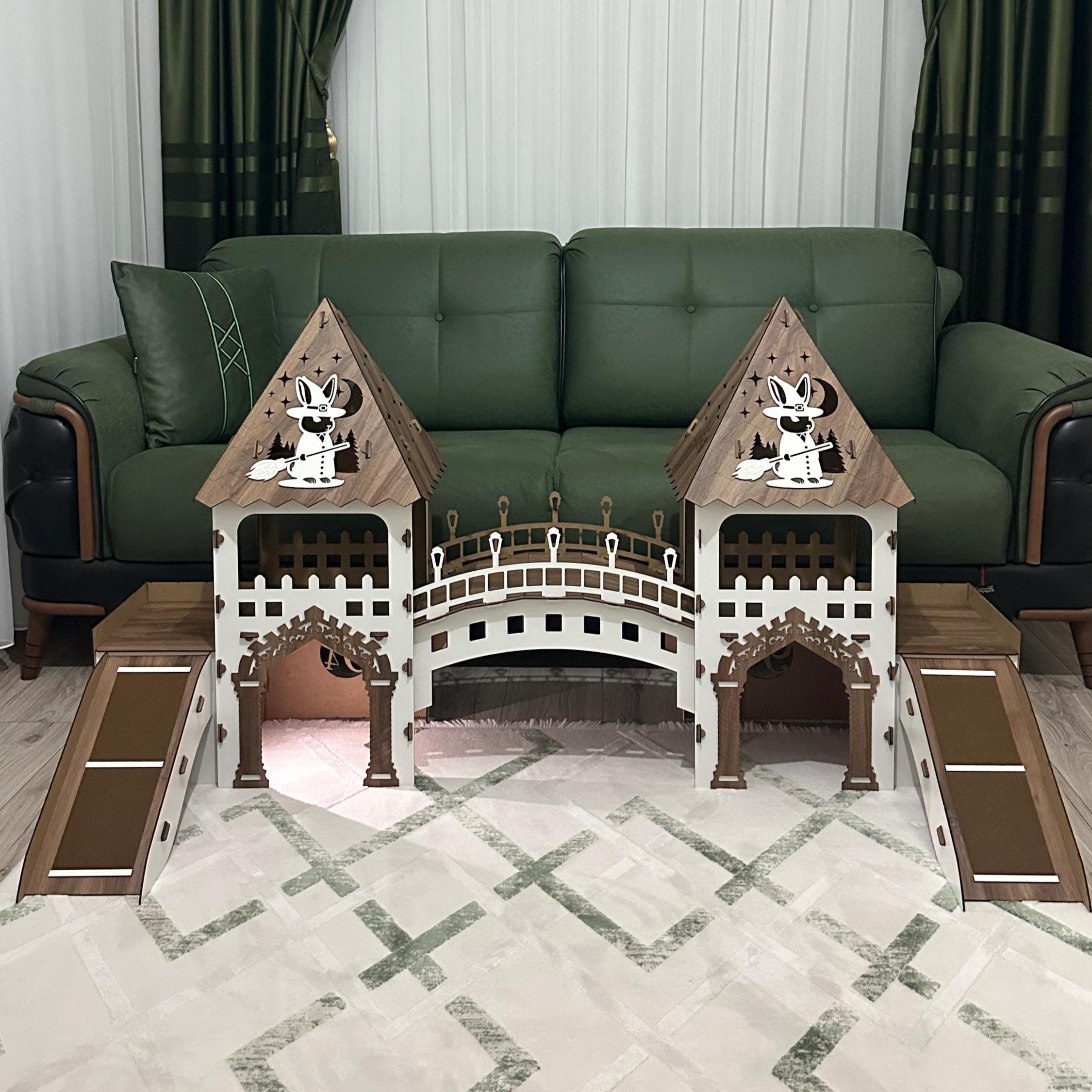 Stacked Rabbit Tower Wizard's Twin Tower Bunny Castle, White Rabbit Mansion With Bridge ...