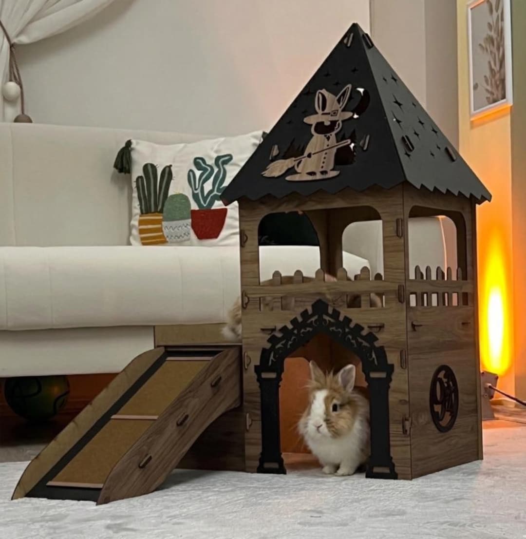 Wizardry Bunny Castle Playhouse Two Story Rabbit House Wooden Bunny ...
