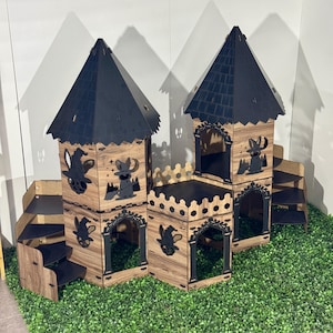 Twin Tower Rabbit Castle: Medieval Oak Design, Magical Bunny Hideaway
