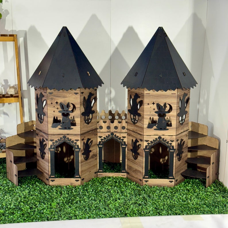 Stacked Rabbit Tower Enchanted Wizard Twin Tower Rabbit Castle, Gothic Bunny Playhouse With ...