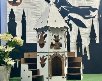 Enchanted Wizard Rabbit Tower: Gothic Bunny Castle Hideaway - White & Oak