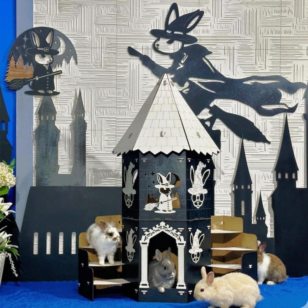 Stacked Rabbit Tower Enchanted Wizard Rabbit Tower Gothic Bunny Castle Two Story Wooden ...