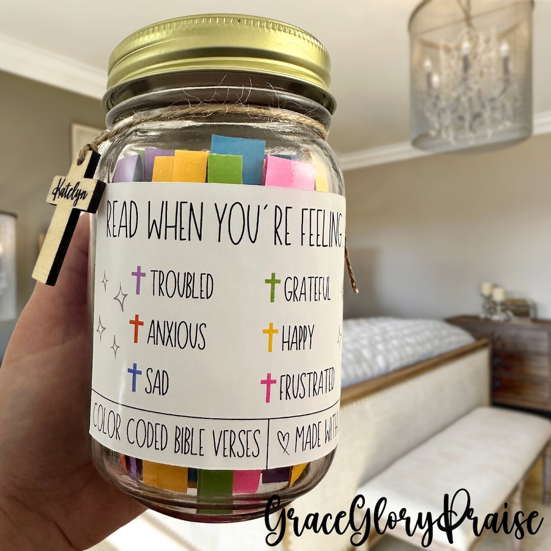 Bible Verse Jar, Christian Affirmation, Read Me When Jar, Color-coded ...