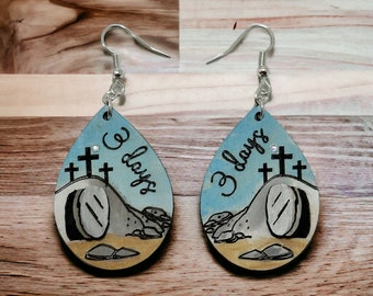 Hand Painted Easter Earrings: Christian Resurrection Scene