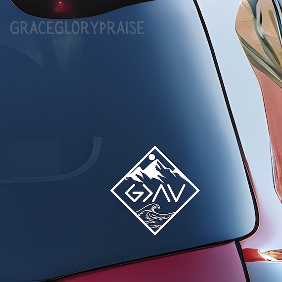 Christian Car Decal: God is Greater, Mountain & Waves Vinyl Sticker