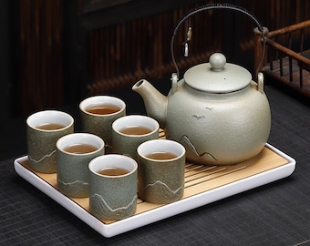 Stoneware teapot | Simple ceramic tea set | Large-capacity ceramic teapot | Tea party tea set | Afternoon tea tea set | Customized tea set