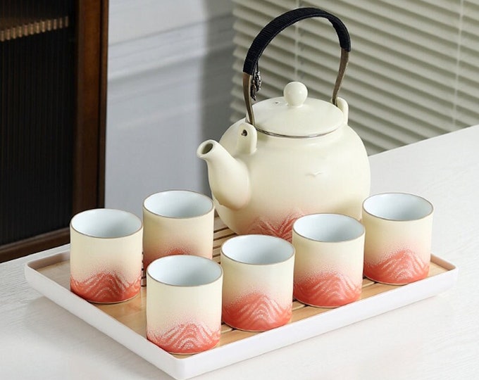 Ceramic handle pot | Cream style ceramic tea set | Tea cup | Simple ceramic tea set | Retro tea set | Tea party tea set