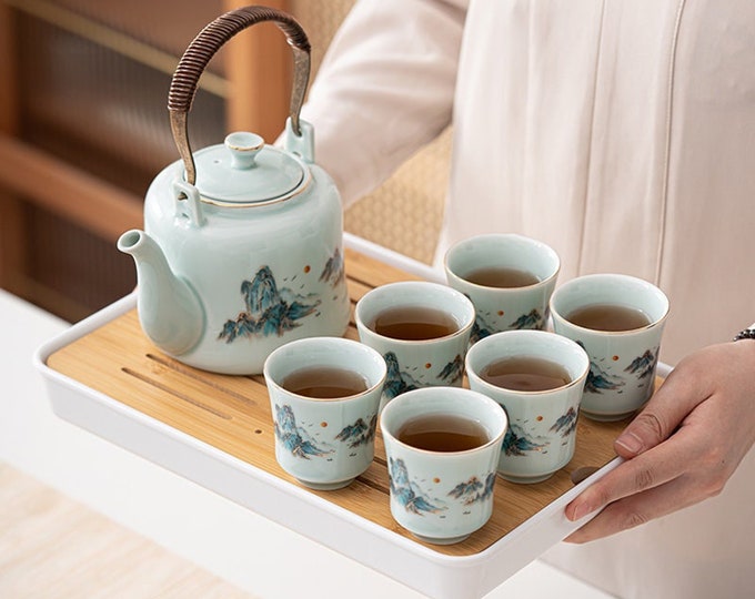 Celadon teapot | Ceramic tea set | Ceramic Kung Fu tea set | Tea cup modern simple tea set | Customized tea set