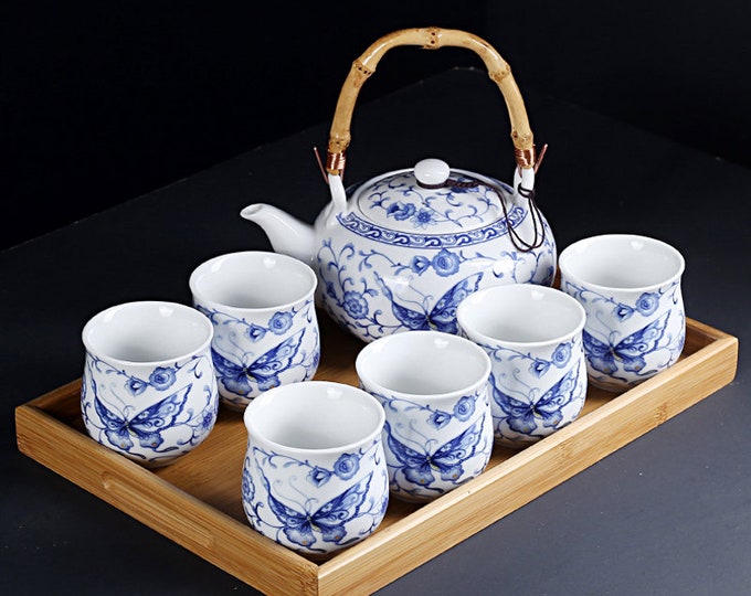 Ceramic tea set | Blue and white porcelain tea set | Simple ceramic tea set | Lift tea set | Tea party tea set | Afternoon tea tea set