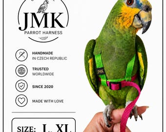 Parrot Harness – Original JMK, Handmade - Adjustable – Size L (600–1000g) - XL (1000g+) – For Large Macaws & Cockatoos