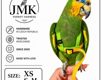Parrot Harness-Original JMK- Handmade Adjustable Harness – Sizes XS, S, M – Safe & Comfortable – 10 Colors