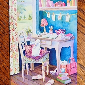 Weiße Kaninchen Studie Cottage chic Landleben Kaninchen-Liebhaber Grußkarte blank