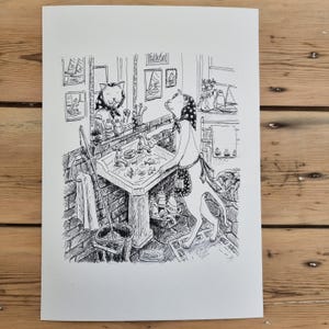 Cat art print. "Things Swimming round in my head" a4 giclee print. Cat lovers