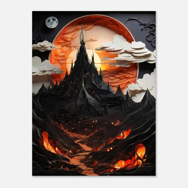 Paper Quilling Wall Art Print - Mordor landscape from The Lord of the Rings