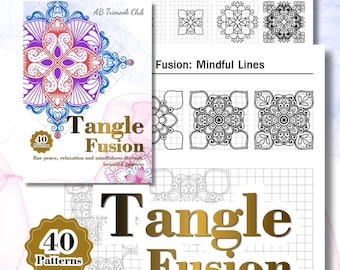 Tangle Fusion Mindful Drawing Guide, 40 Symmetrie Muster Arbeitsblätter PDF, Schritt-für-Schritt Grid Zentangle Praxis, Kunsttherapie Angst Relief