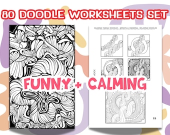 80 Doodle-Arbeitsblätter: Beruhigendes Gewirr & Lustige Designs (Digitaler Download)