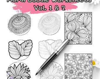 Floral Zentangle Druckbares Arbeitsblatt Vol 1&2, Anfänger Doodle Art PDF, digitaler Download