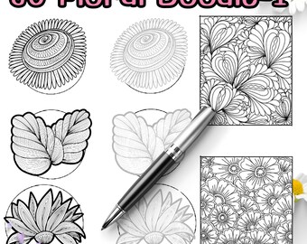 Floral Zentangle druckbares Arbeitsblatt Band 1, Anfänger Doodle Art PDF, digitaler Download