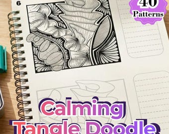 Calming Tangle Doodle, 40 achtsame Muster zum Ausdrucken, Kunsttherapie-Zeichenübungen zur Entspannung, Nachverfolgung und Journaling(Digitaler Download)
