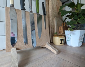 Solid oak magnetic knife tidy