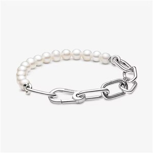 Bracciale Pandora Moments con perle, bracciale con ciondolo minimalista in argento sterling S925 per tutti i giorni, compatibile con il ciondolo di Pandora, regalo per lei immagine 2