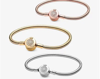 Pandora minimalistische armband, Moments Sparkling Crown O Snake Chain armband, alledaagse bedelarmbanden, cadeau voor haar