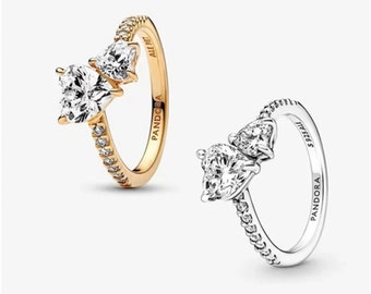 Anillo PANDORA brillante de corazones, anillo de declaración de plata de ley, anillo de mujer, anillo de plata CZ, anillo de regalo
