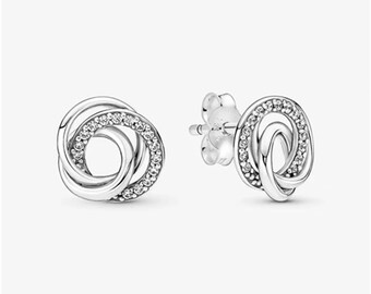 Orecchini a bottone sempre circondati dalla famiglia Pandora, compatibili con Pandora in argento sterling S925, orecchini con ciondolo, regalo per lei