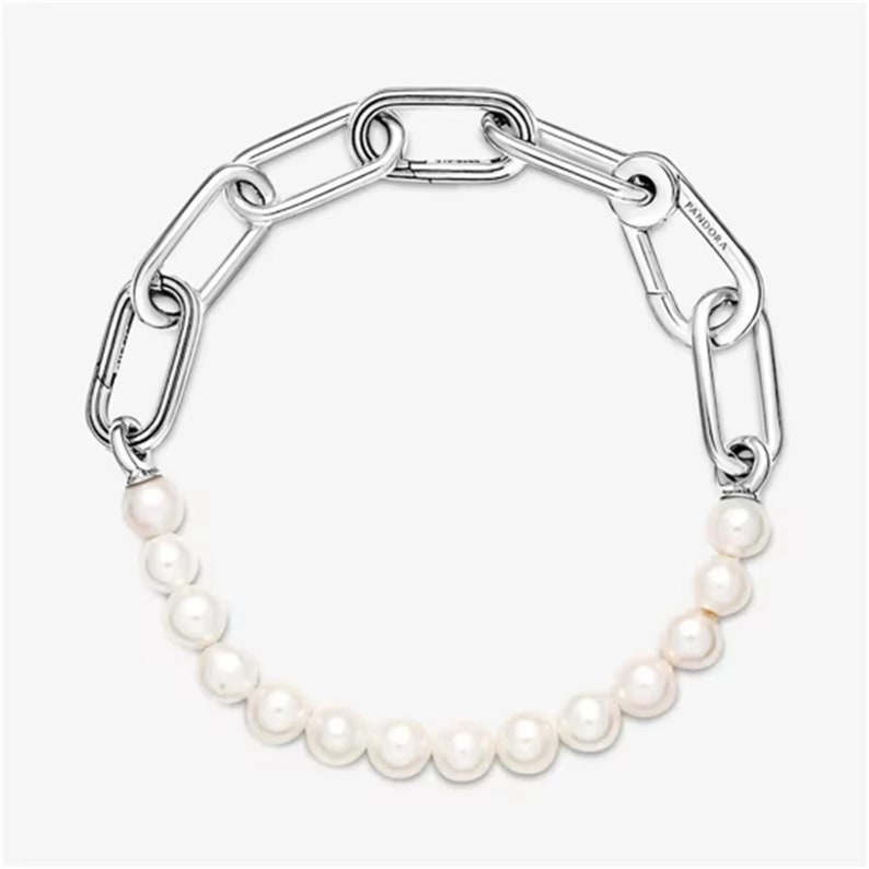 Bracciale Pandora Moments con perle, bracciale con ciondolo minimalista in argento sterling S925 per tutti i giorni, compatibile con il ciondolo di Pandora, regalo per lei immagine 3