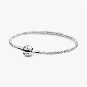Pandora Minimalist Charm S925 Sterling Silver Bracelets, Round Beads Snake Chain Charms Bracelet,Pandora Moments Mesh Bracelet, Gift for her