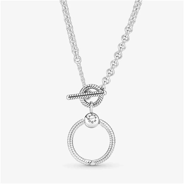 Pandora Moments O Anhänger T-bar S925 Sterling Silber Halskette, Charm Halskette, Minimalist Pandora Charm Anhänger, Geschenk für Sie