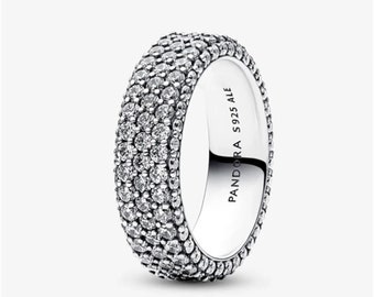 Pandora Timeless Pavé Anello a tripla fila, compatibile S925 Sterling Silver Pandora Wedding Valentine Ring, Anello di fascino, Regalo per lei