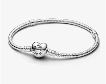 Pulsera minimalista, pulsera de cadena de serpiente con cierre de corazón de plata de ley S925, pulsera Pandora, pulsera de encanto diario de Pandora, regalo para ella