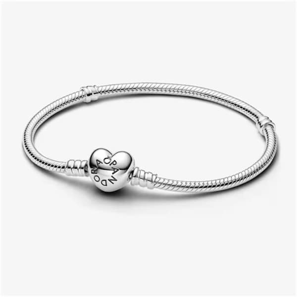 Minimalist Bracelet, S925 Sterling Silver Heart Clasp Snake Chain Bracelet, Pandora Bracelet,Pandora Everyday Charm Bracelet, Gift for Her