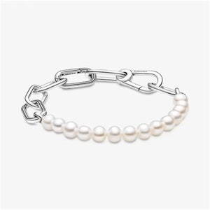 Bracciale Pandora Moments con perle, bracciale con ciondolo minimalista in argento sterling S925 per tutti i giorni, compatibile con il ciondolo di Pandora, regalo per lei immagine 1